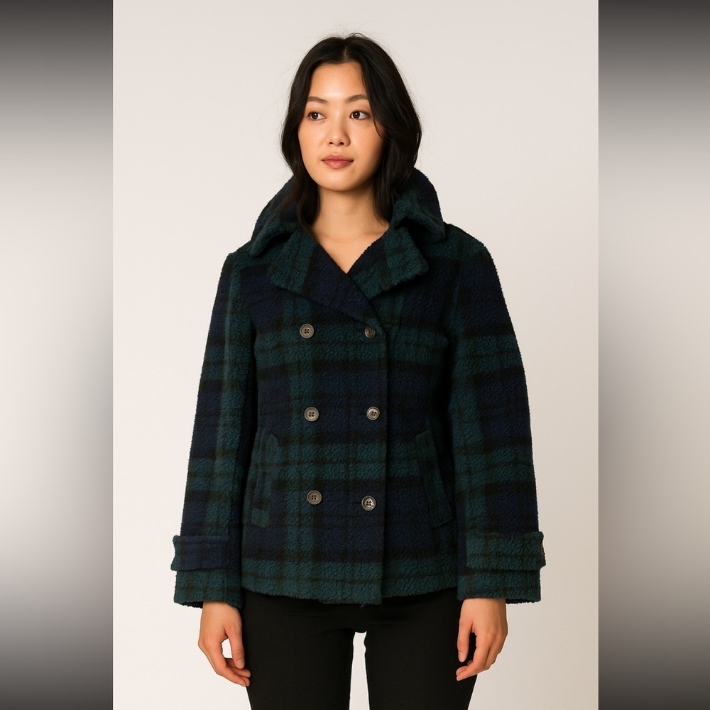 Faherty Jacket Women's XL Pea Coat Double Breast Wool Marlowe Coat Teddy Blue